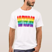 レインボー文字LGBTQアムステルダムゲイプライドLGBT Tシャツ (正面)