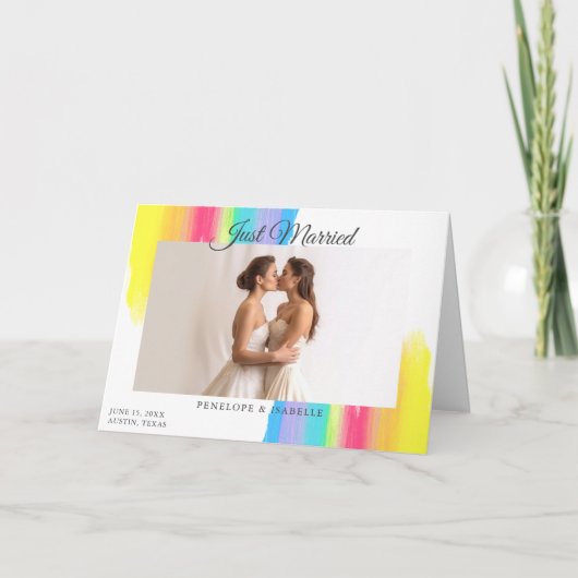 レインボー新着フォトモダンたった今結婚しました結婚ズ 案内状 (正面)