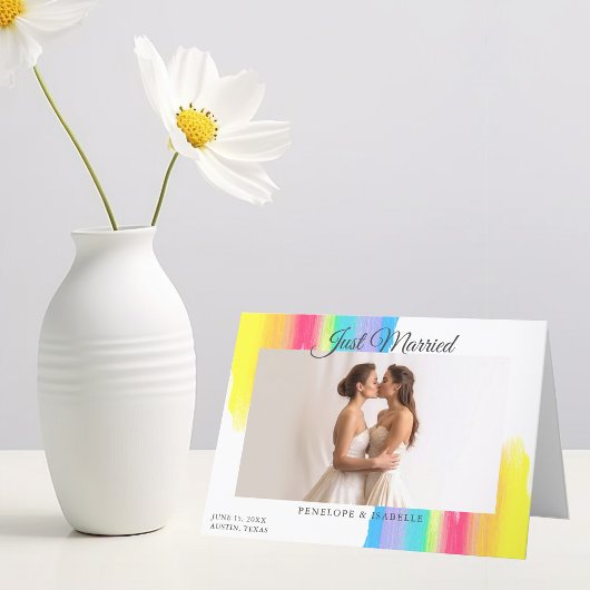 レインボー新着フォトモダンたった今結婚しました結婚ズ 案内状