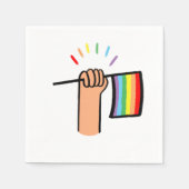 レインボー旗を振る手書き手 スタンダードカクテルナプキン (正面)