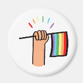 レインボー旗を振る手書き手 マグネット (正面)