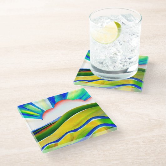 レインボー日が差すこと風景 ガラスコースター (アングル)