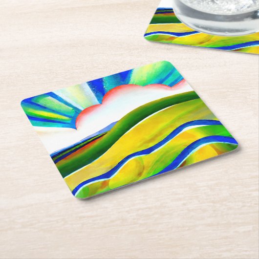 レインボー日が差すこと風景 スクエアペーパーコースター (アングル)