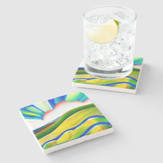 レインボー日が差すこと風景 ストーンコースター (横)