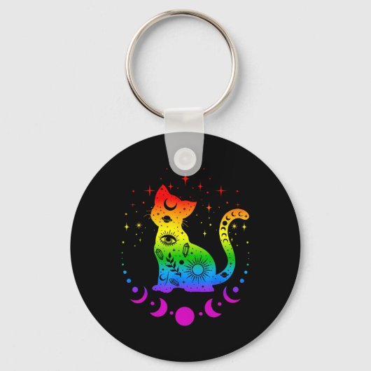 レインボー星占い猫LGBTゲイプライド国旗 キーホルダー (正面)