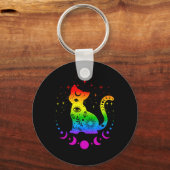 レインボー星占い猫LGBTゲイプライド国旗 キーホルダー (正面)