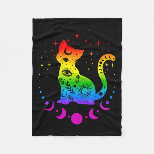 レインボー星占い猫LGBTゲイプライド国旗 フリースブランケット (正面)