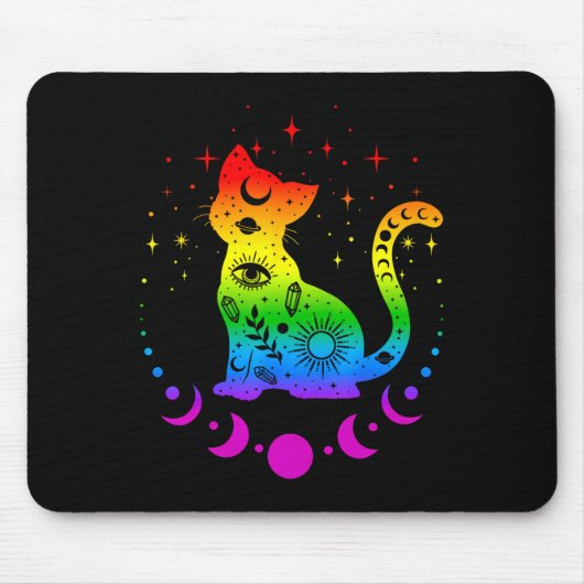 レインボー星占い猫LGBTゲイプライド国旗 マウスパッド (正面)