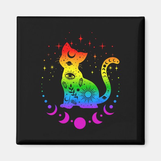 レインボー星占い猫LGBTゲイプライド国旗 マグネット (正面)