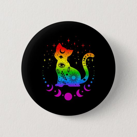 レインボー星占い猫LGBTゲイプライド国旗 缶バッジ (正面)