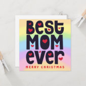 レインボー最高のママエバーメリークリスマスホリデー カード (正面/裏面インサイチュ)