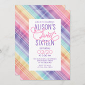 レインボー格子状スウィート16誕生日 招待状 (正面/裏面)