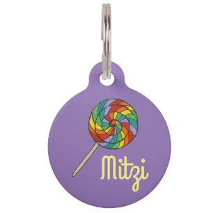 レインボー棒つきキャンデーパープルキャンディペットドッグラベル ペット ネームタグ