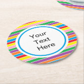 レインボー横ストライプ線カスタム文字 ラウンドペーパーコースター (アングル)