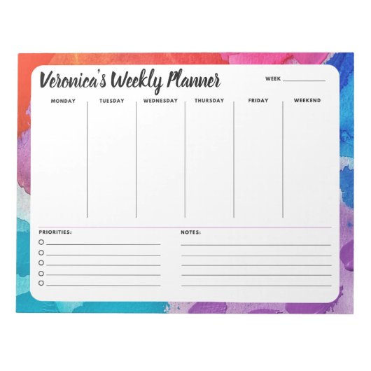 レインボー水の色Weekly To Do Listメモ帳 ノートパッド (正面)