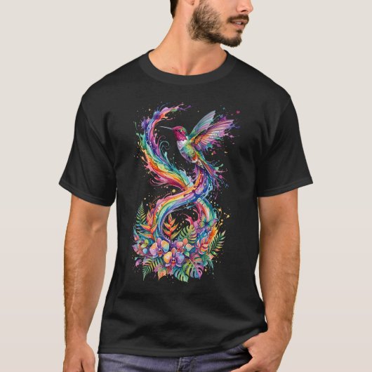 レインボー水彩ハチドリ Tシャツ (正面)