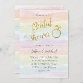 レインボー水彩ブライダルシャワー(金ゴールド) 招待状