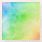 レインボー水彩画スローピロー ガラスコースター (正面)