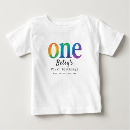 レインボー水彩1歳誕生日 | カラフルベイビー ベビーTシャツ