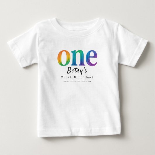 レインボー水彩 1歳誕生日 | カラフルベイビー ベビーTシャツ (正面)
