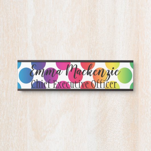 レインボー水玉模様オフィスドアサイン名プレート サインプレート (正面)