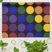 レインボー水玉模様オンブラック キッチンタオル (折り畳み)