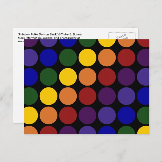 レインボー水玉模様オンブラック ポストカード (正面/裏面)