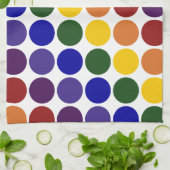 レインボー水玉模様オンホワイト キッチンタオル (折り畳み)