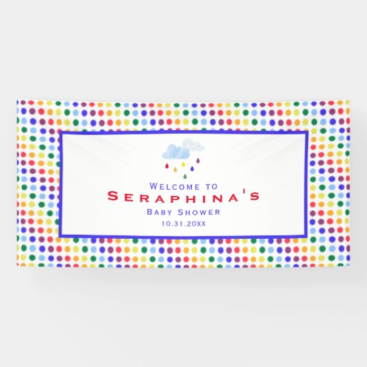 レインボー水玉模様ストームベビーシャワー 横断幕 (横)