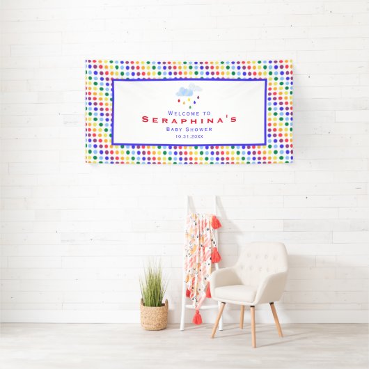 レインボー水玉模様ストームベビーシャワー 横断幕 (インサイチュ)