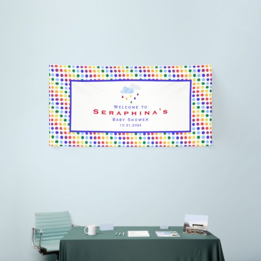 レインボー水玉模様ストームベビーシャワー 横断幕 (トレードショー)