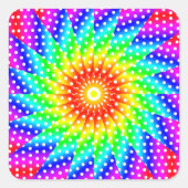 レインボー水玉模様万華鏡のように千変万化するパターンマンダラ スクエアシール (正面)