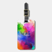 レインボー水色抽象芸術名モノグラム ラゲッジタグ (正面縦)