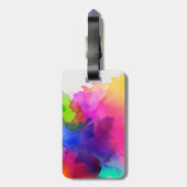 レインボー水色抽象芸術名モノグラム ラゲッジタグ (裏面縦)