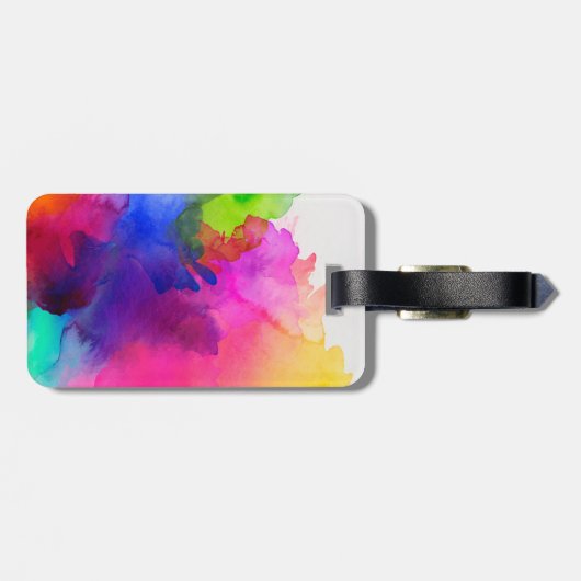 レインボー水色抽象芸術名モノグラム ラゲッジタグ (裏面横)