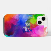レインボー水色抽象芸術名モノグラム iPhoneケース (裏面横)