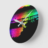 レインボー波止場シルエットウォールクロック ラウンド壁時計 (傾斜)