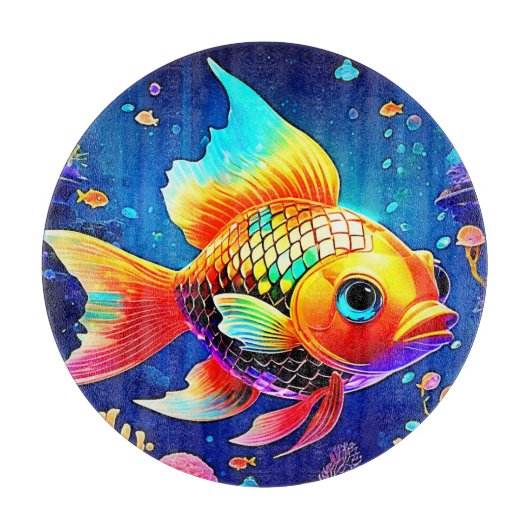 レインボー海リーフフィッシュデザイン カッティングボード (正面)