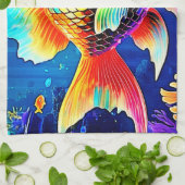 レインボー海リーフフィッシュデザイン キッチンタオル (折り畳み)