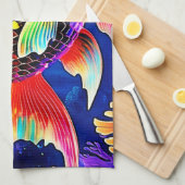 レインボー海リーフフィッシュデザイン キッチンタオル (四つ折り)