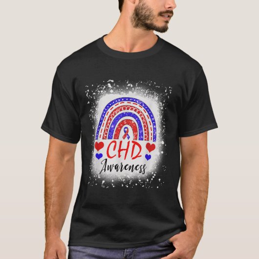 レインボー漂白CHD先天性ハート欠陥認識 Tシャツ (正面)