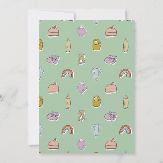 レインボー生まれたばかりのイラストレーションベビーシャワー 招待状 (裏面)