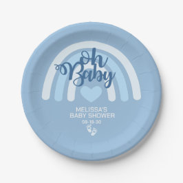 レインボー男の赤ちゃんパーソナライズされたブルーハート ペーパープレート