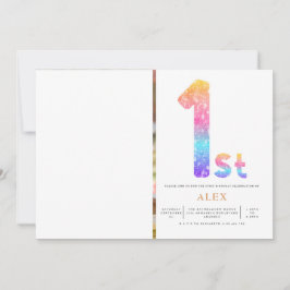 レインボー男女兼用1歳の誕生日フォト 招待状