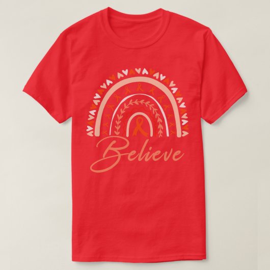 レインボー白血病信じMS認識度オレンジリボ Tシャツ (デザイン正面)