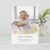 レインボー祝フォトバースデーパーティー招待状 招待状 (スタンド正面)