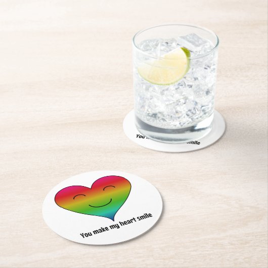 レインボー私のハートスマイル ラウンドペーパーコースター (インサイチュ)