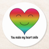 レインボー私のハートスマイル ラウンドペーパーコースター (正面)