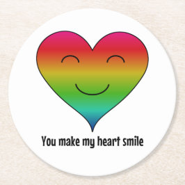 レインボー私のハートスマイル ラウンドペーパーコースター