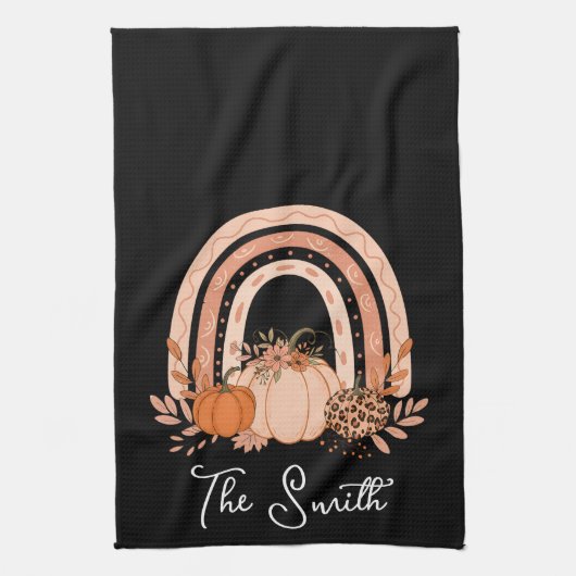 レインボー秋パンプキンスキッチン |秋の感謝祭 キッチンタオル (縦)